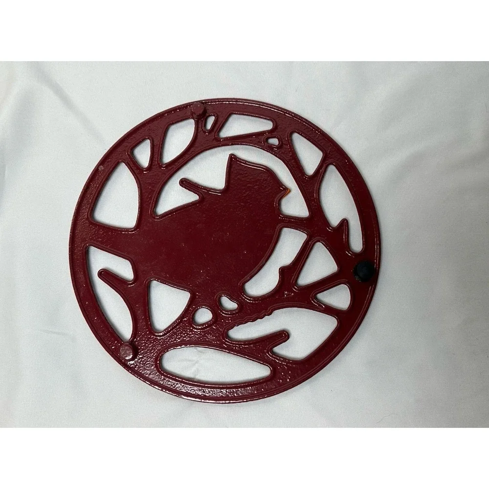 Yuletide Cardinal Bird Trivet Red Enamel Heavy Duty Cast Iron 8